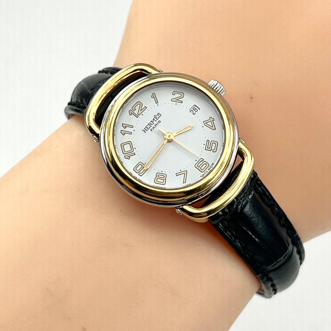 新品電池・ベルト✨　美品　エルメス　プルマン　コンビ　ゴールド　3針タイプ　QZ