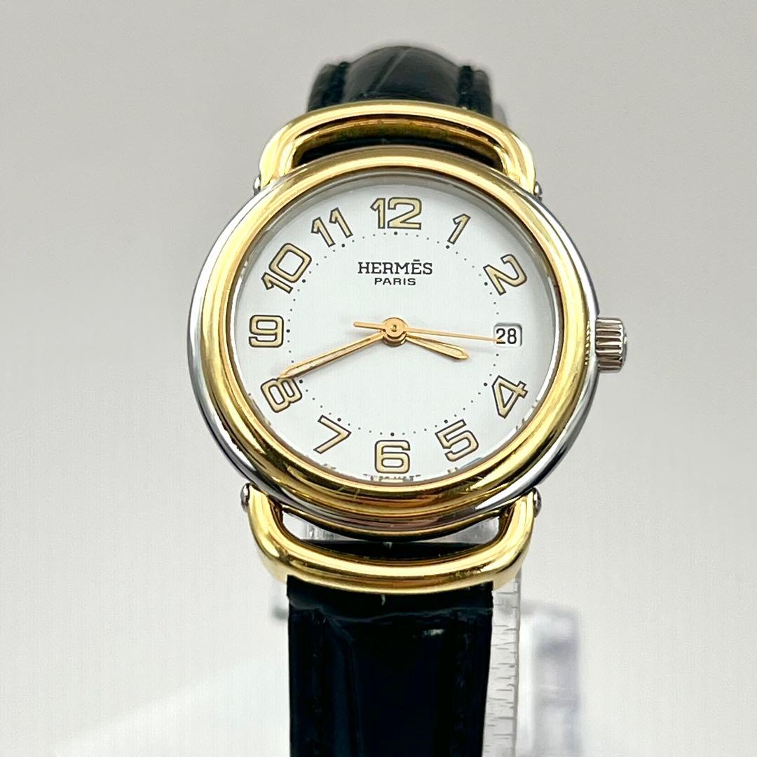 新品電池・ベルト✨　美品　エルメス　プルマン　コンビ　ゴールド　3針タイプ　QZ