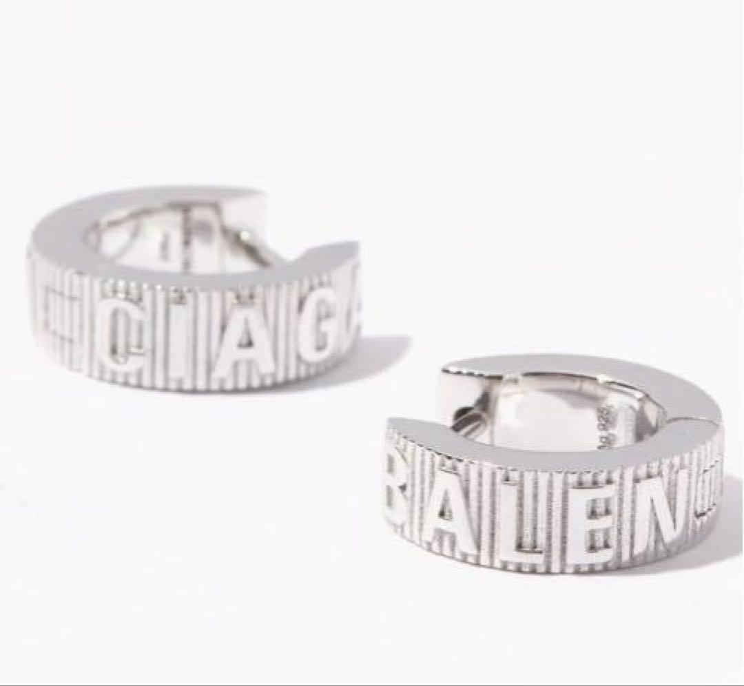 【美品】BALENCIAGA フープ ピアス ロゴ FORCE STRIPED