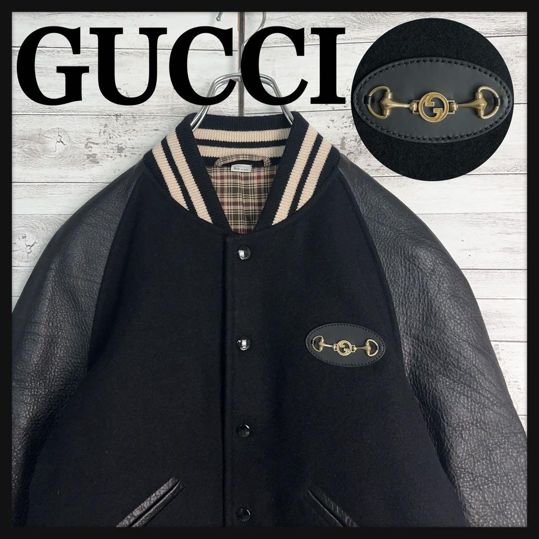 10456【美品・希少デザイン】グッチ☆GGホースビット レザージャケット　黒