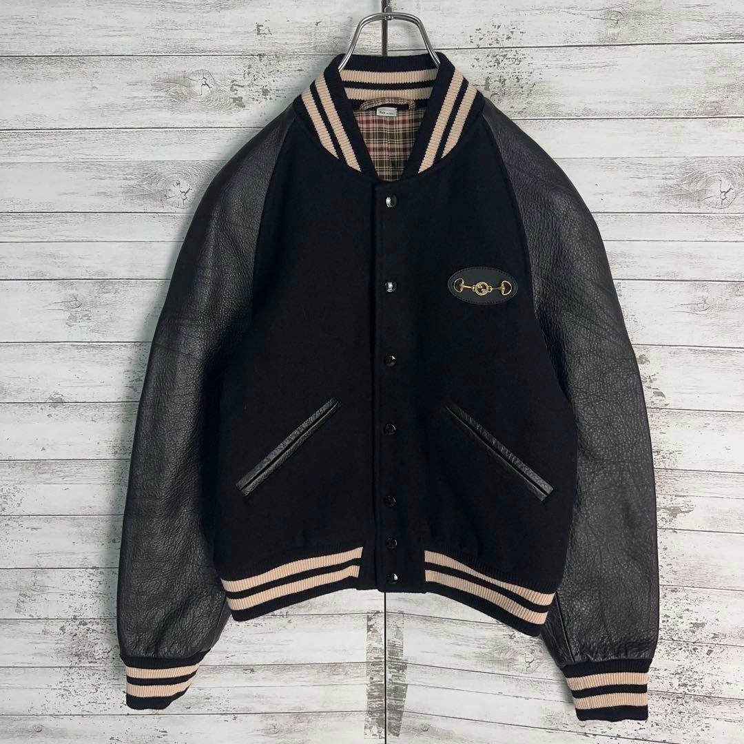 10456【美品・希少デザイン】グッチ☆GGホースビット レザージャケット　黒