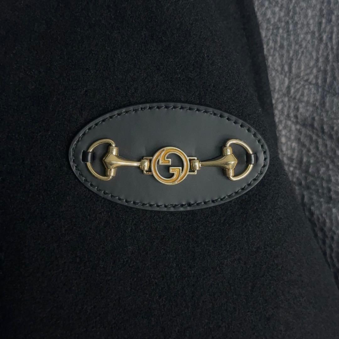 10456【美品・希少デザイン】グッチ☆GGホースビット レザージャケット　黒