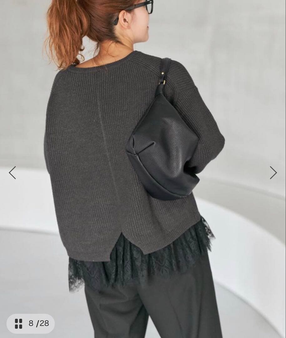 Spick&Span 今期 レースドッキング畦ニットプルオーバー グレー 美品