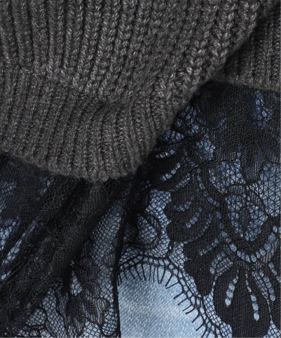 Spick&Span 今期 レースドッキング畦ニットプルオーバー グレー 美品