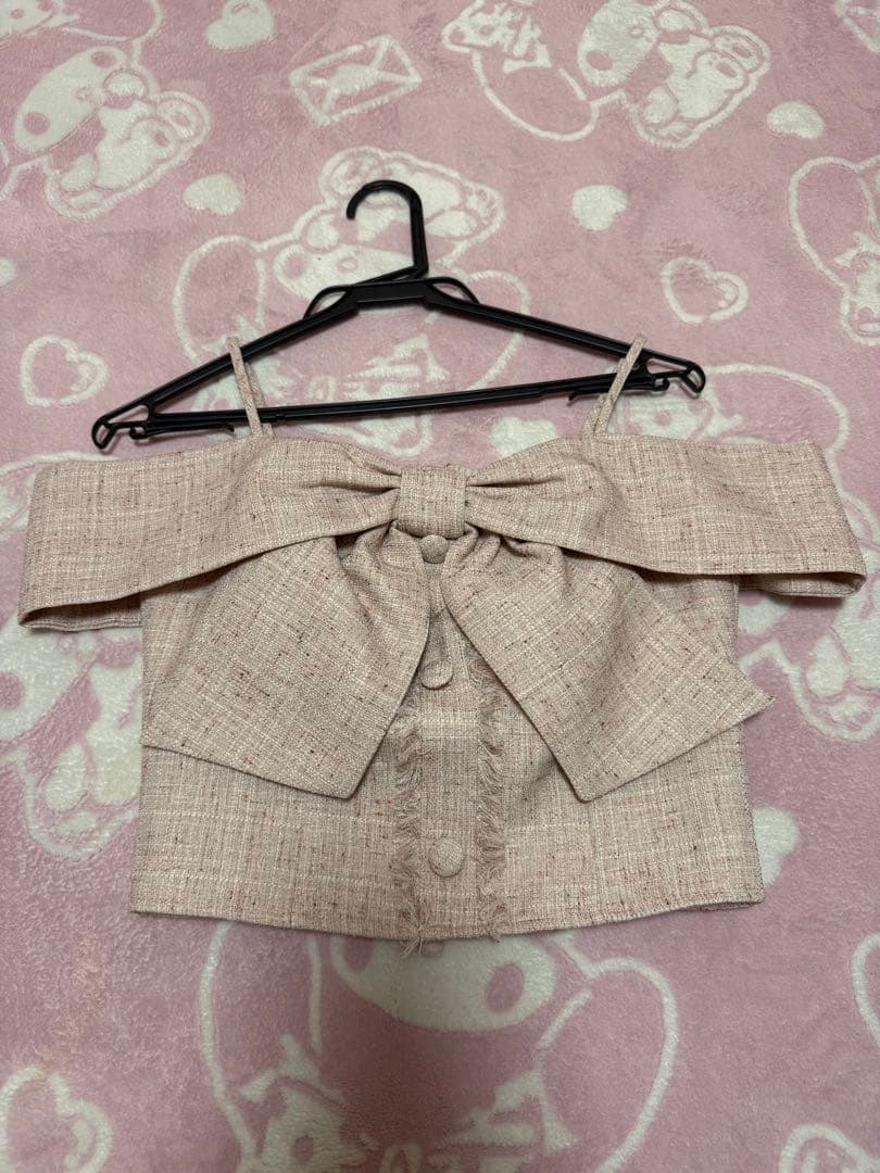 LIP SERVICE ツイードリボンオフショルトップス　ピンク リップサービス