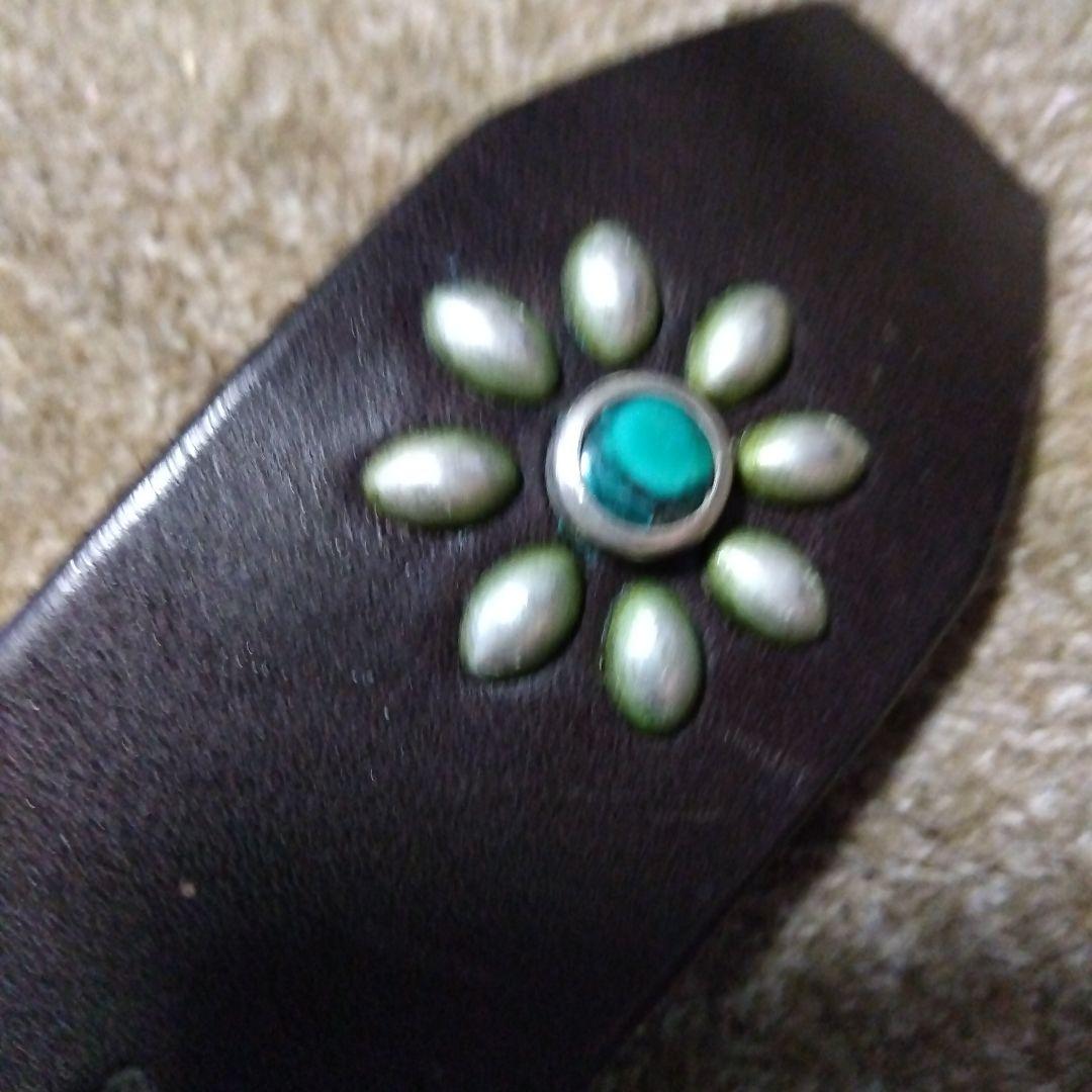 36inch ターコイズ フラワー HTC 革製 スタッズベルト ダークブラウン