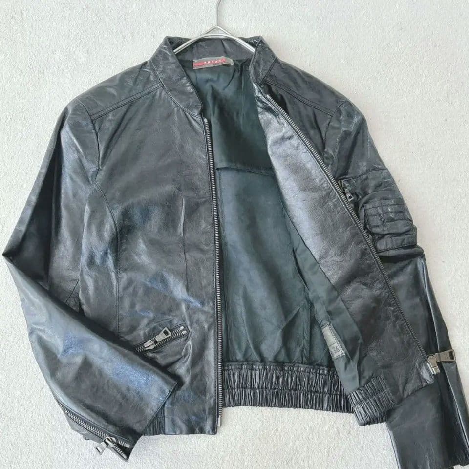 PRADA プラダ レザージャケット ブラック シングル ライダース 36