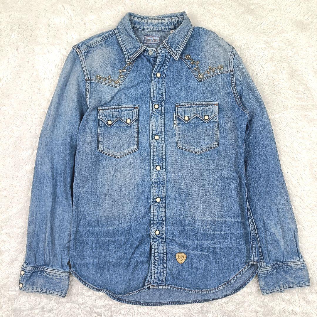 BLUE BLUE × HTC フラワースタッズ デニム ウエスタンシャツ L