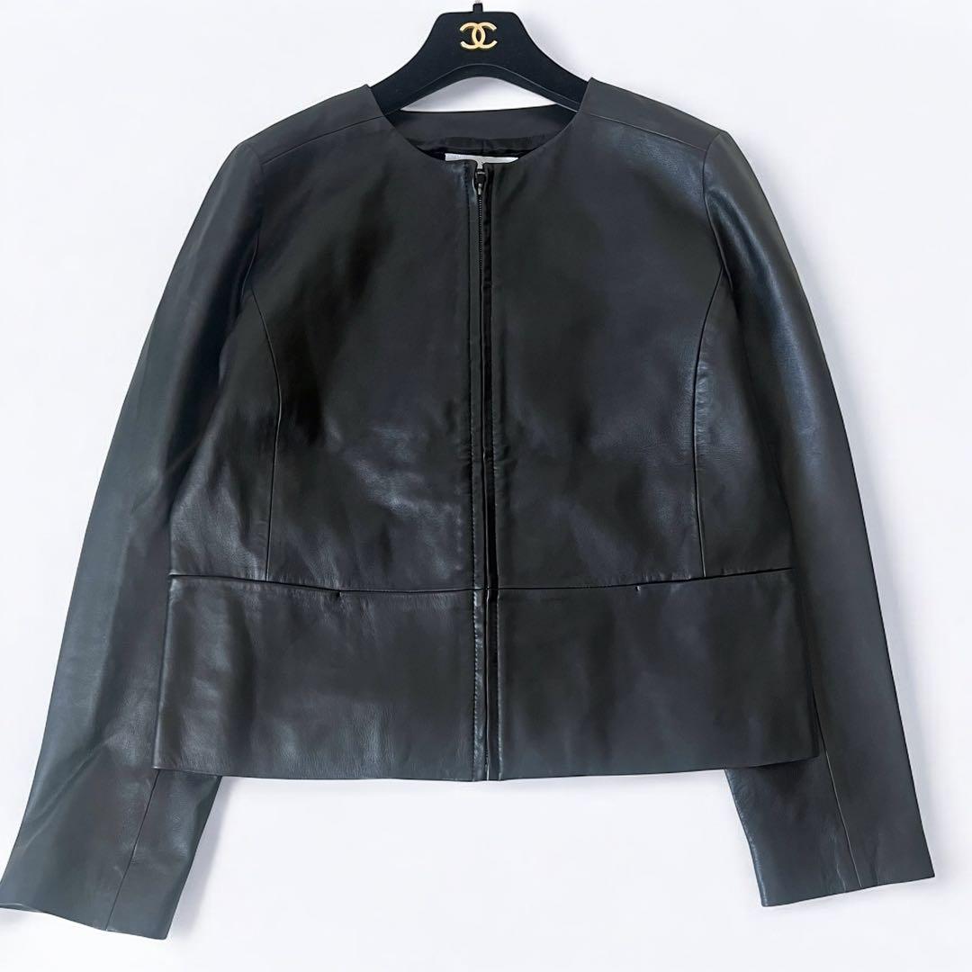 美品 アンタイトル 羊革 ラムレザー ノーカラージャケット Lサイズ