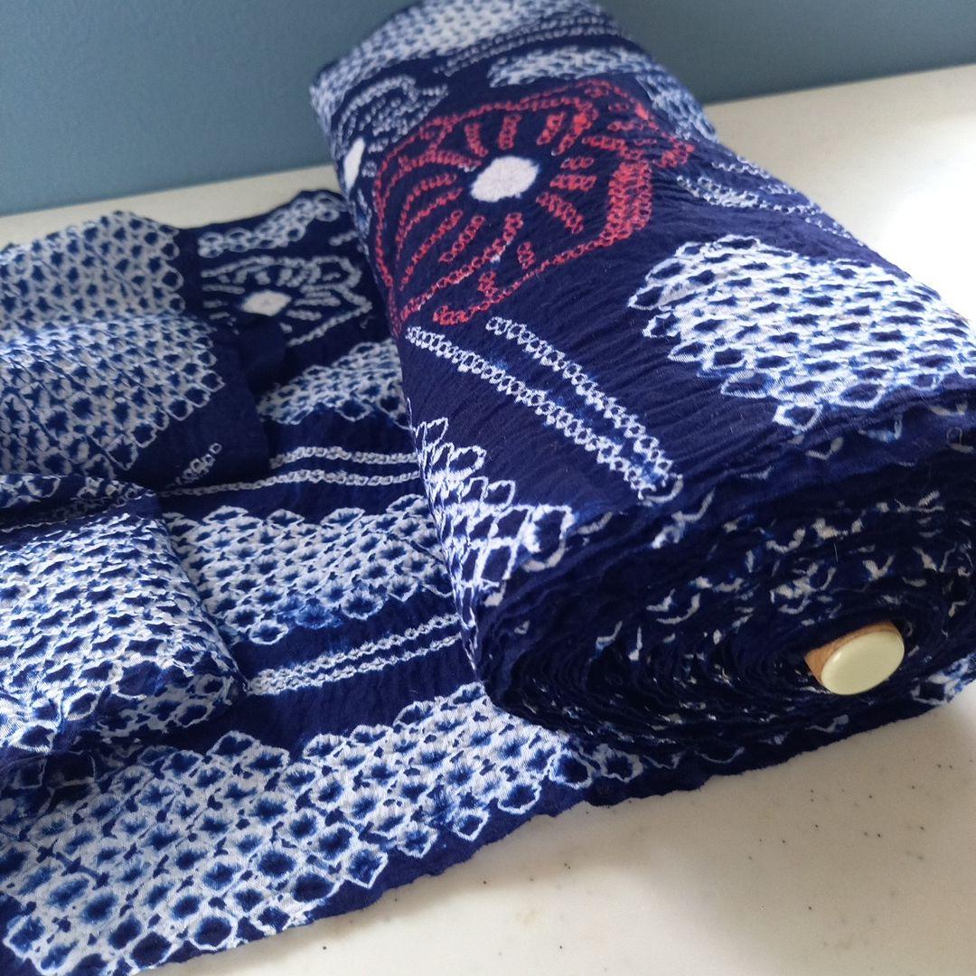 新品　有松絞り　有松海鳴り絞り　絞り浴衣反物綿　花柄