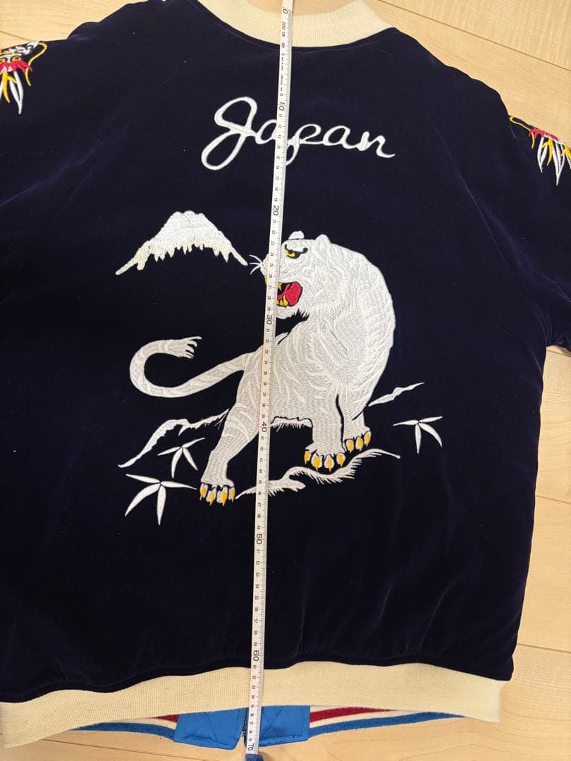 BILLVAN刺繍スカジャン ネイビー 青　別珍　リバーシブル