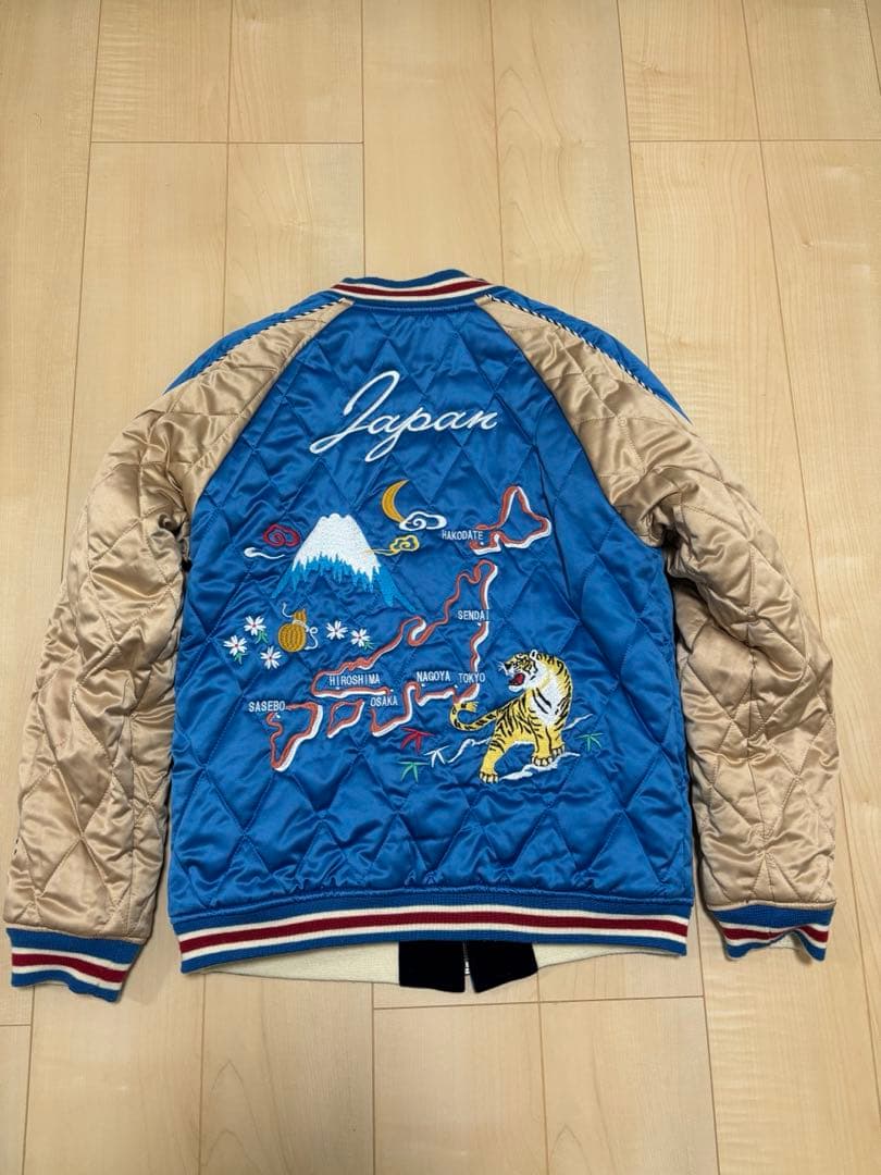 BILLVAN刺繍スカジャン ネイビー 青　別珍　リバーシブル