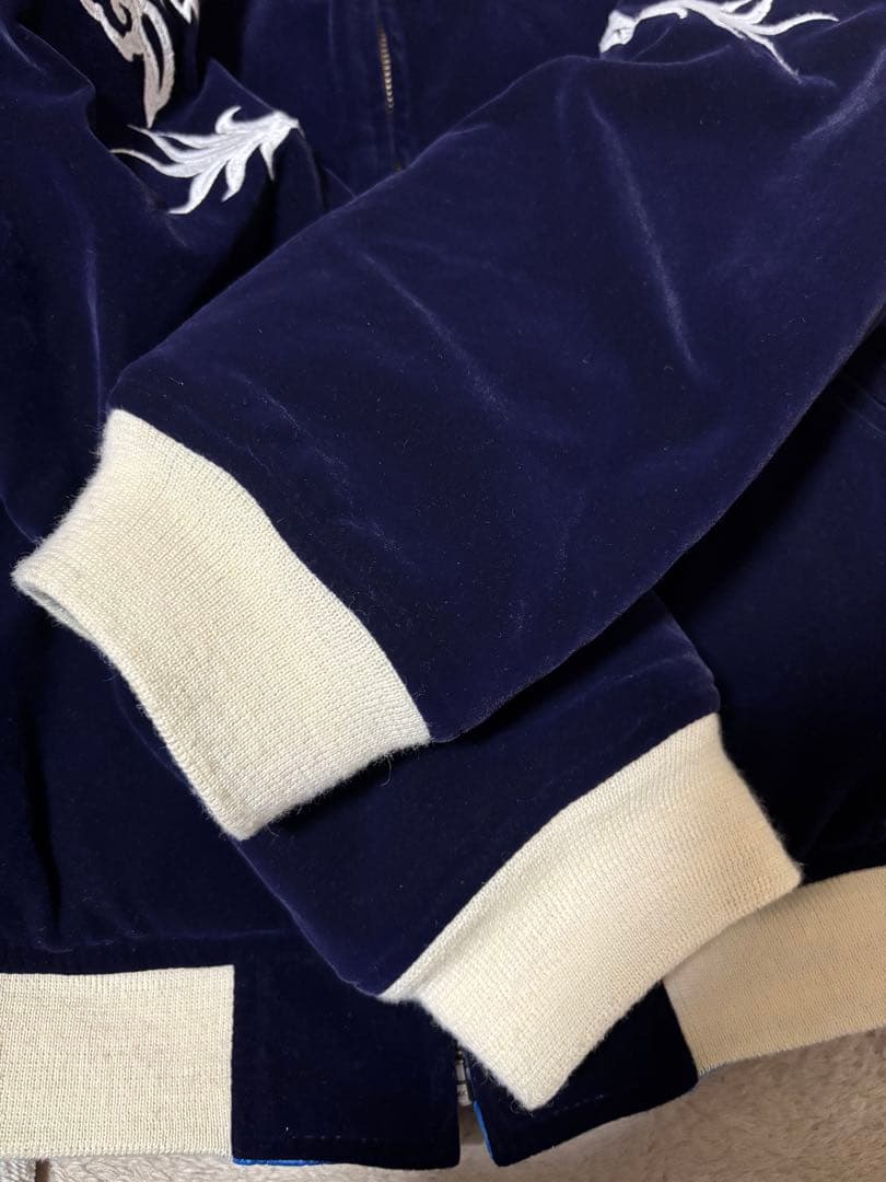 BILLVAN刺繍スカジャン ネイビー 青　別珍　リバーシブル