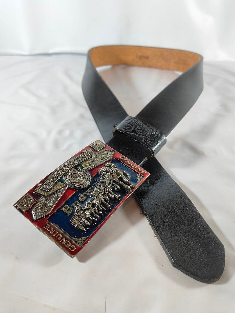 【ヴィンテージ】プレミアムバドワイザーバックル　極厚ドレスベルト　USA製正規品