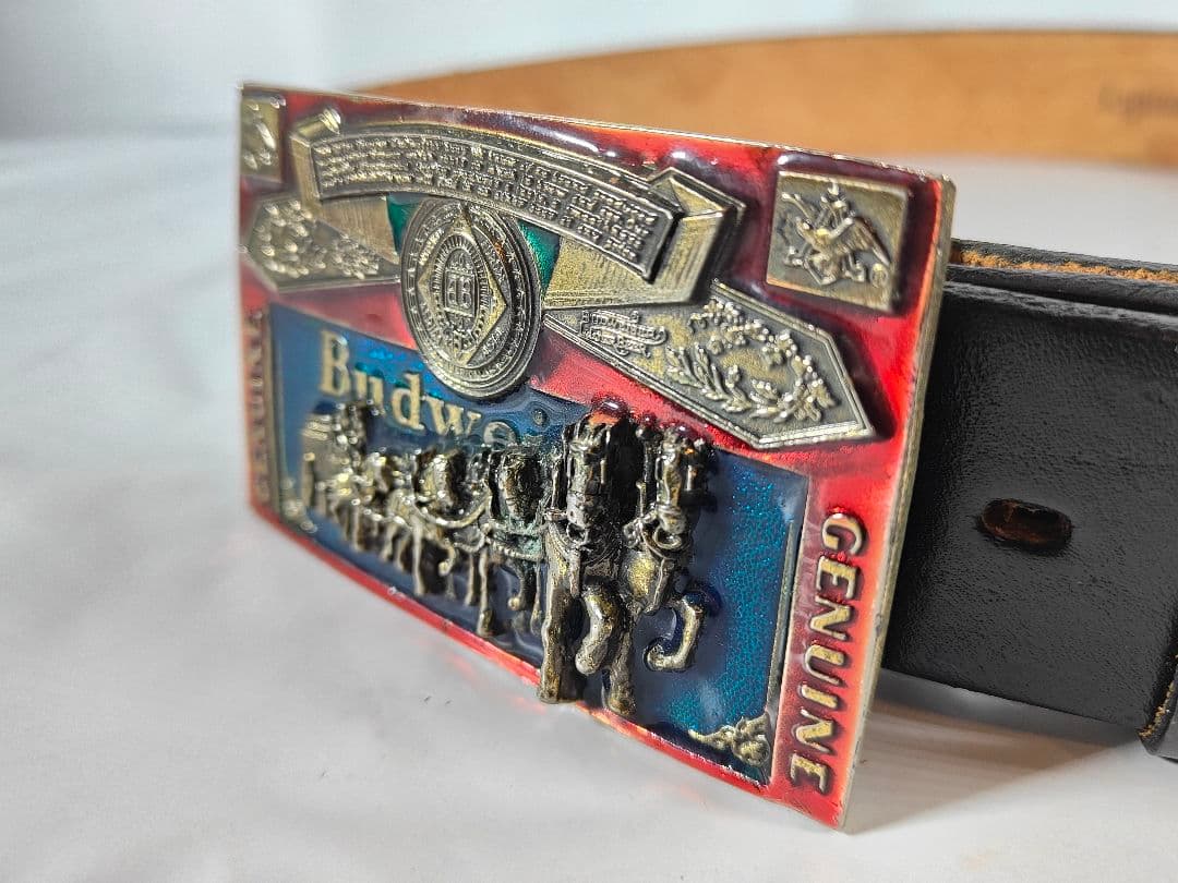 【ヴィンテージ】プレミアムバドワイザーバックル　極厚ドレスベルト　USA製正規品