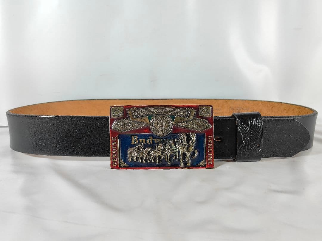 【ヴィンテージ】プレミアムバドワイザーバックル　極厚ドレスベルト　USA製正規品