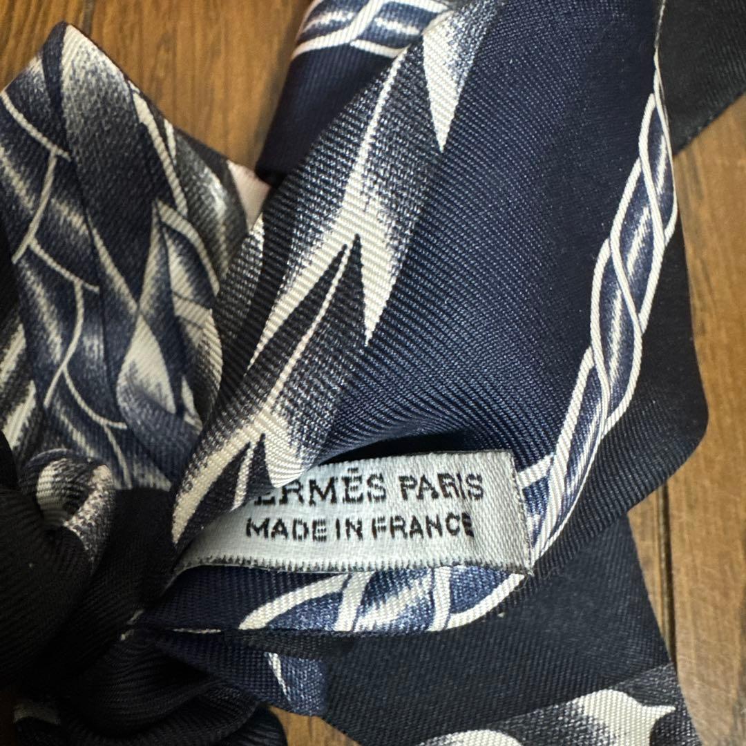 HERMES ネイビー シルク ヘアアクセサリー