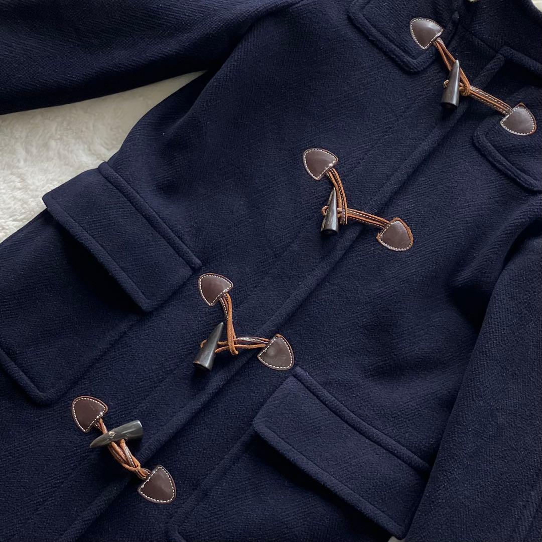 オールドイングランド ヘリンボーン ウール ダッフルロングコート ネイビー 34