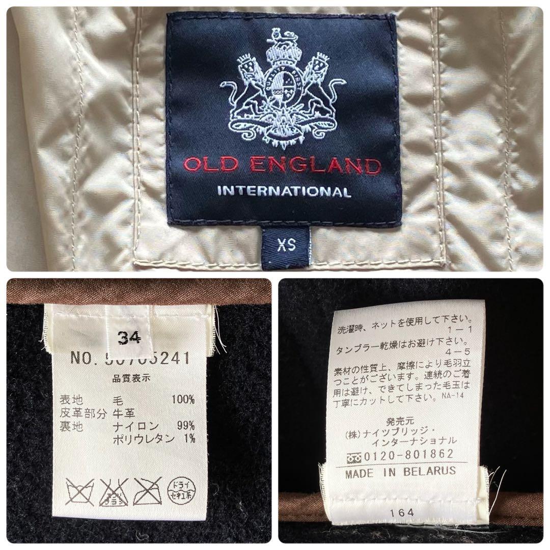 オールドイングランド ヘリンボーン ウール ダッフルロングコート ネイビー 34