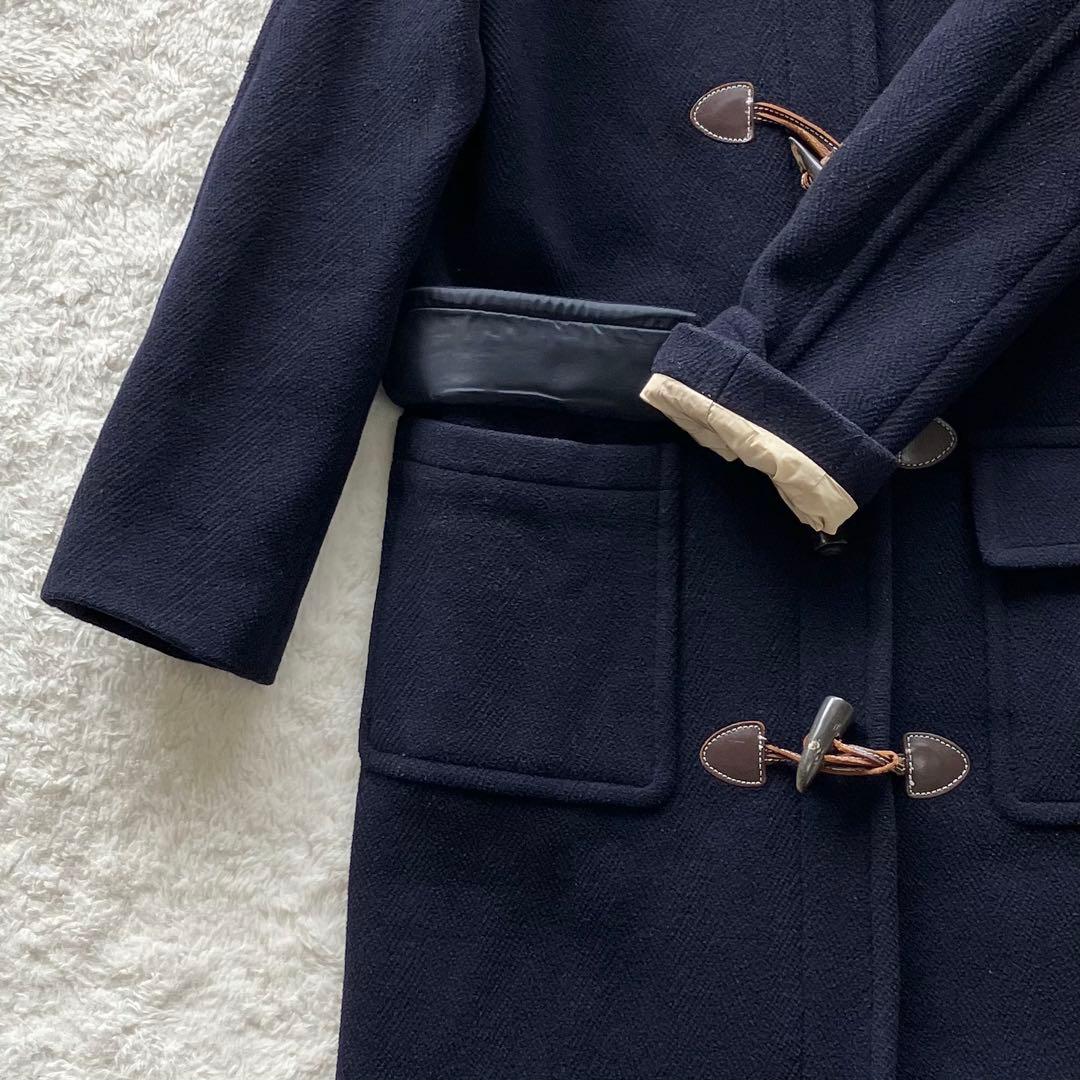 オールドイングランド ヘリンボーン ウール ダッフルロングコート ネイビー 34