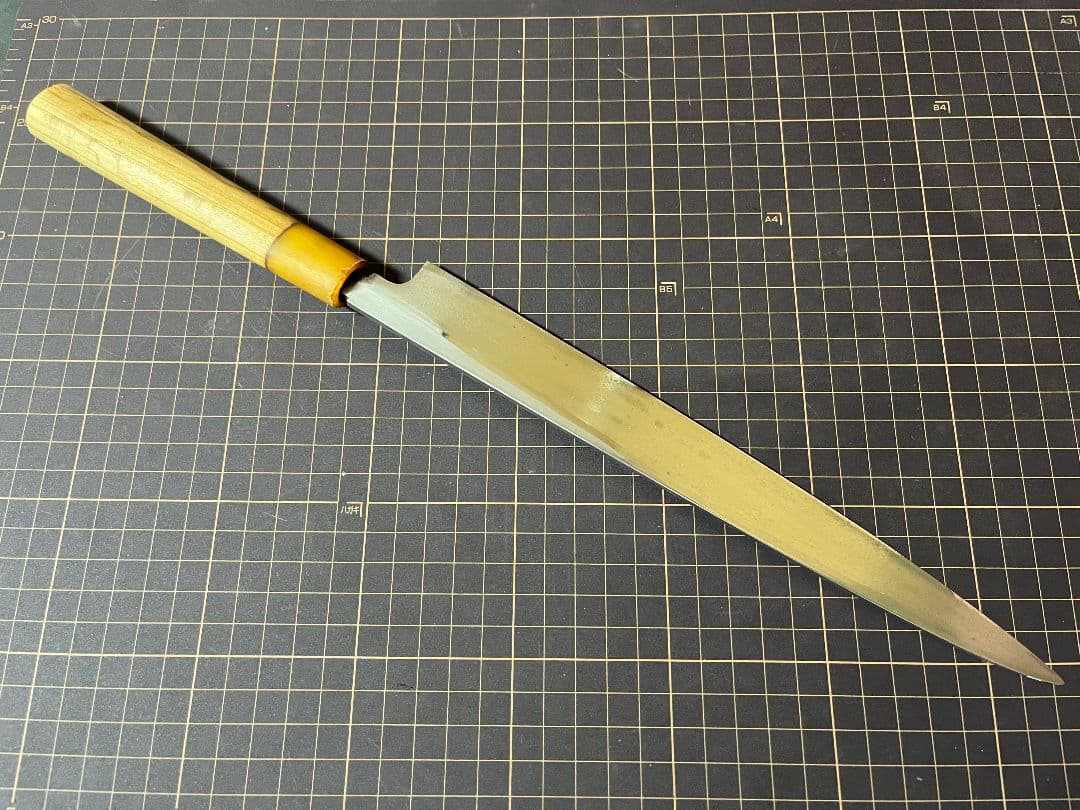 築地正本 柳刃包丁 白水牛 刃渡り27cm 白鋼ニ 鞘付き 正本 包丁 手研済み