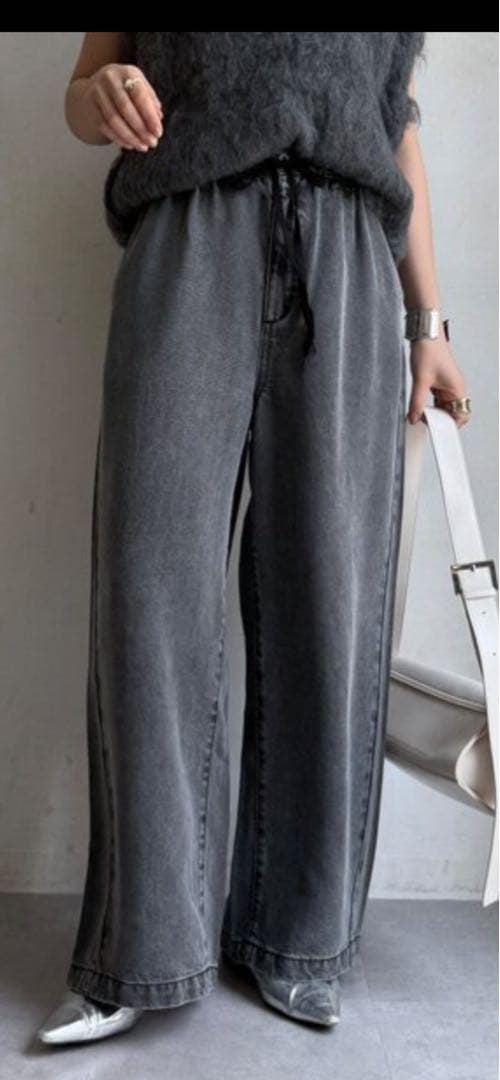 【未使用】DouDouリヨセルデニムワイドパンツ 38 ブラック