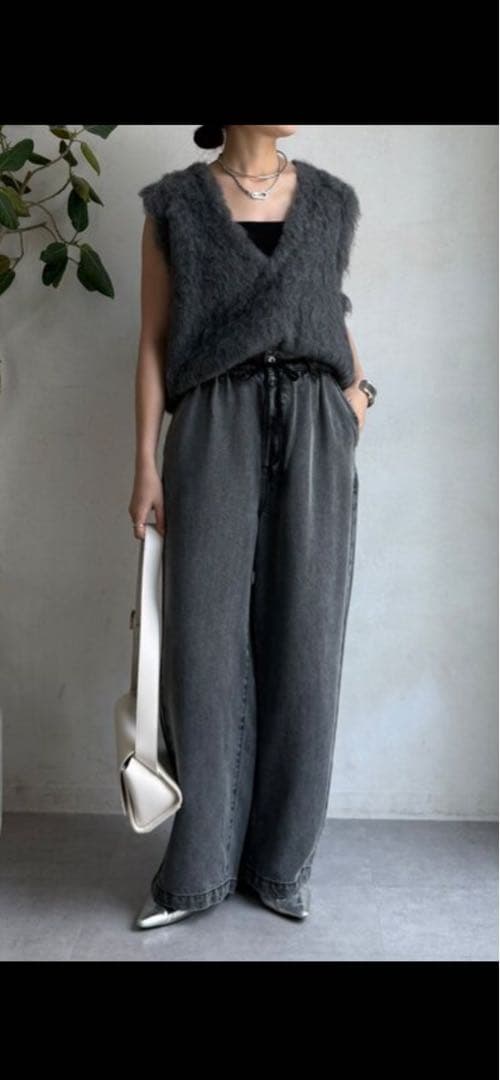 【未使用】DouDouリヨセルデニムワイドパンツ 38 ブラック