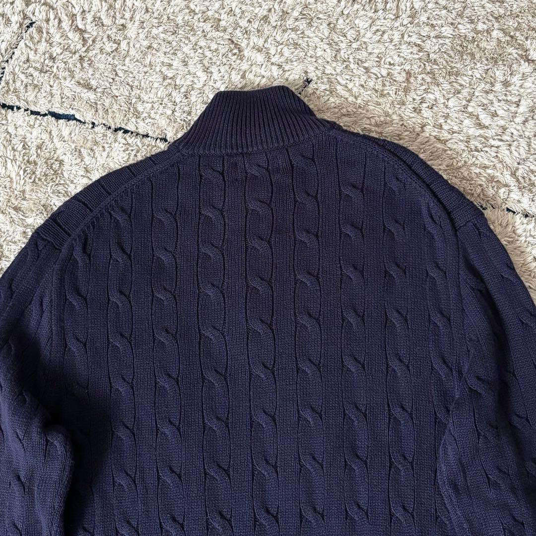 【希少✨】ポロラルフローレン　ケーブルニット　ハーフジップ　紺　大人気　刺繍　M