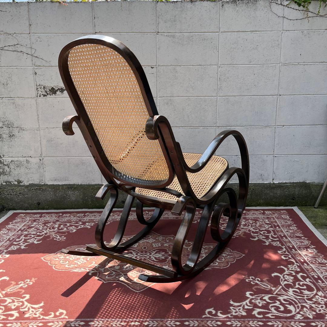曲木 木製フレーム × 籐ラタンパネル ロッキングチェア 椅子 イス