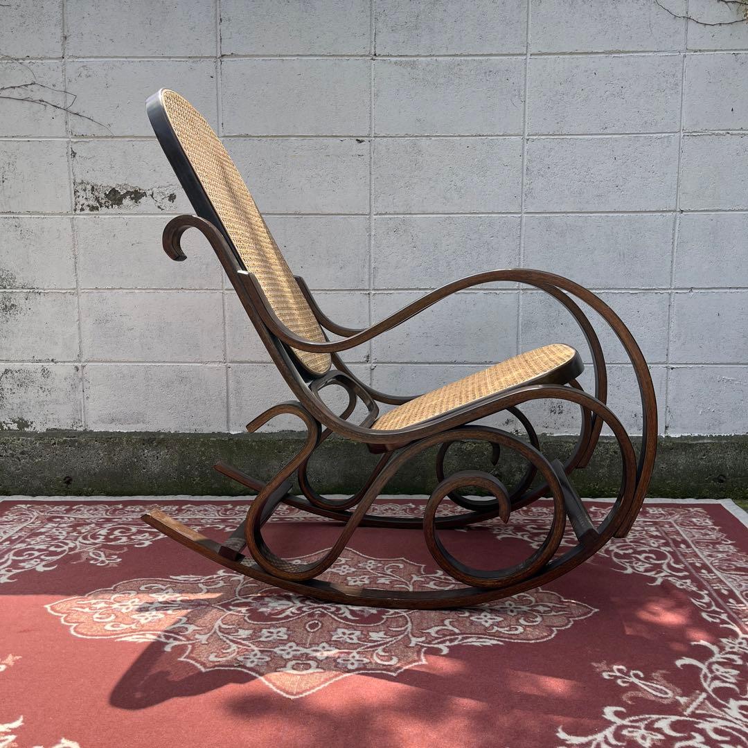 曲木 木製フレーム × 籐ラタンパネル ロッキングチェア 椅子 イス
