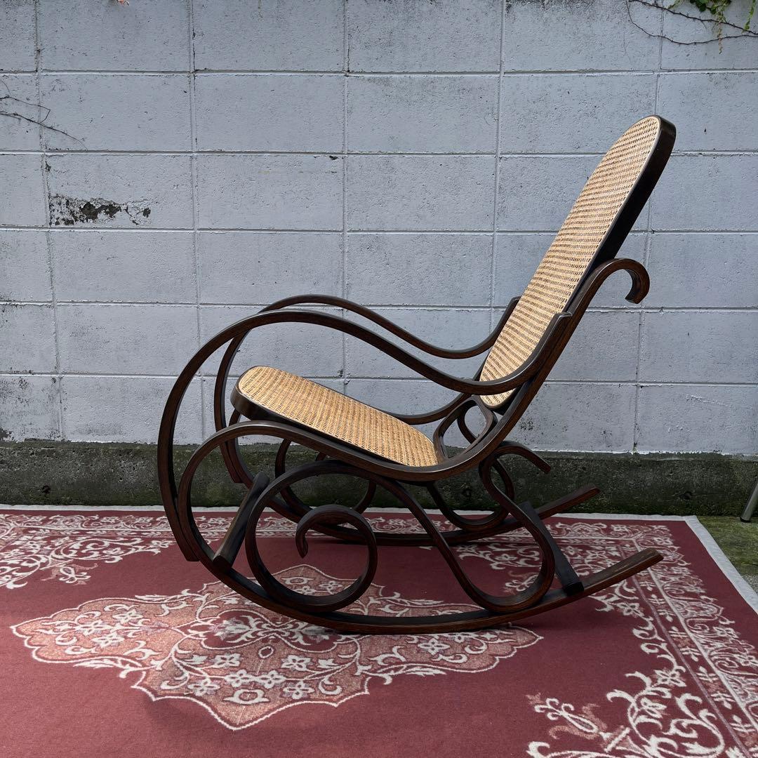 曲木 木製フレーム × 籐ラタンパネル ロッキングチェア 椅子 イス