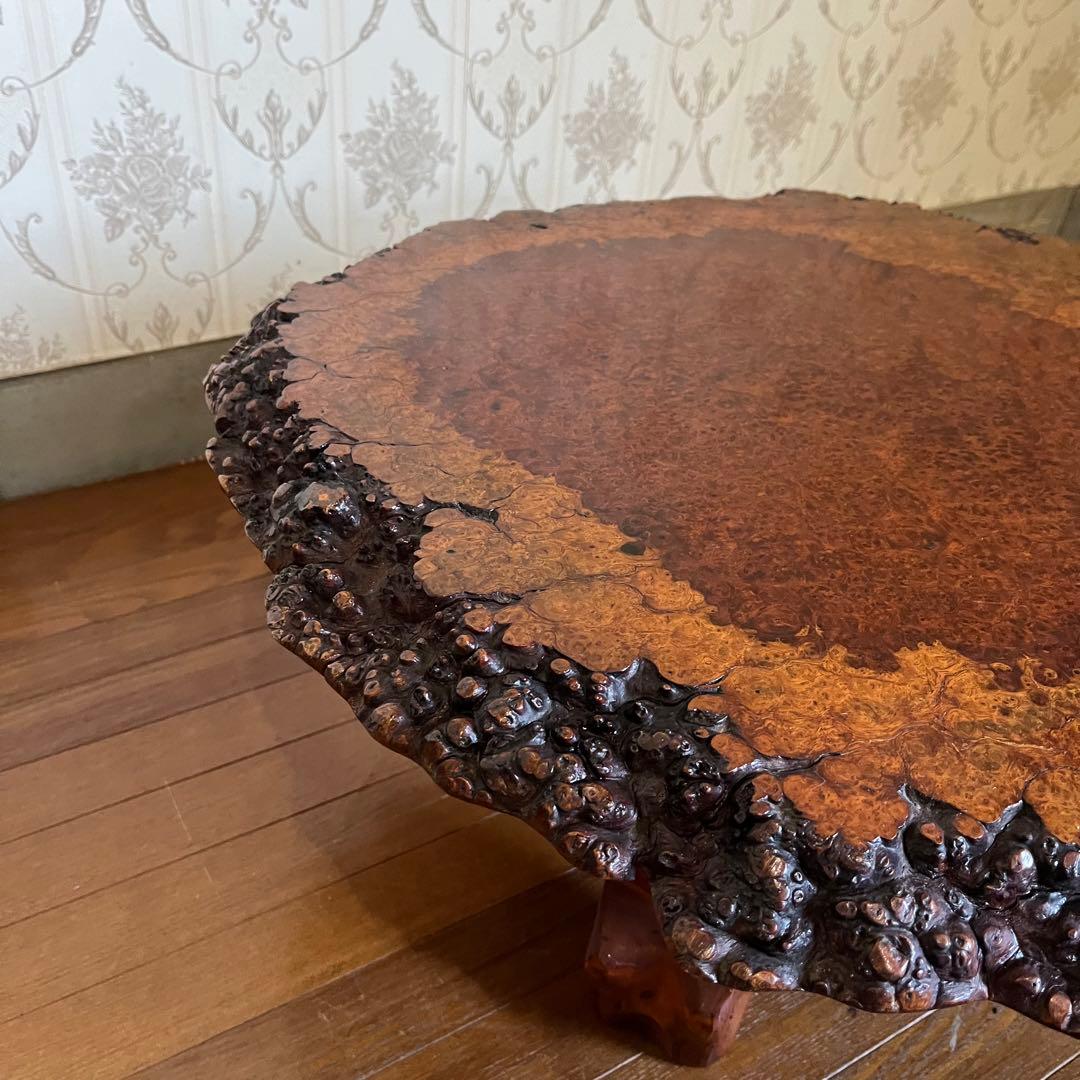 【アンティーク】木製 花梨 一枚板 座卓 飾り台 ちゃぶ台 銘木 古道具 花台