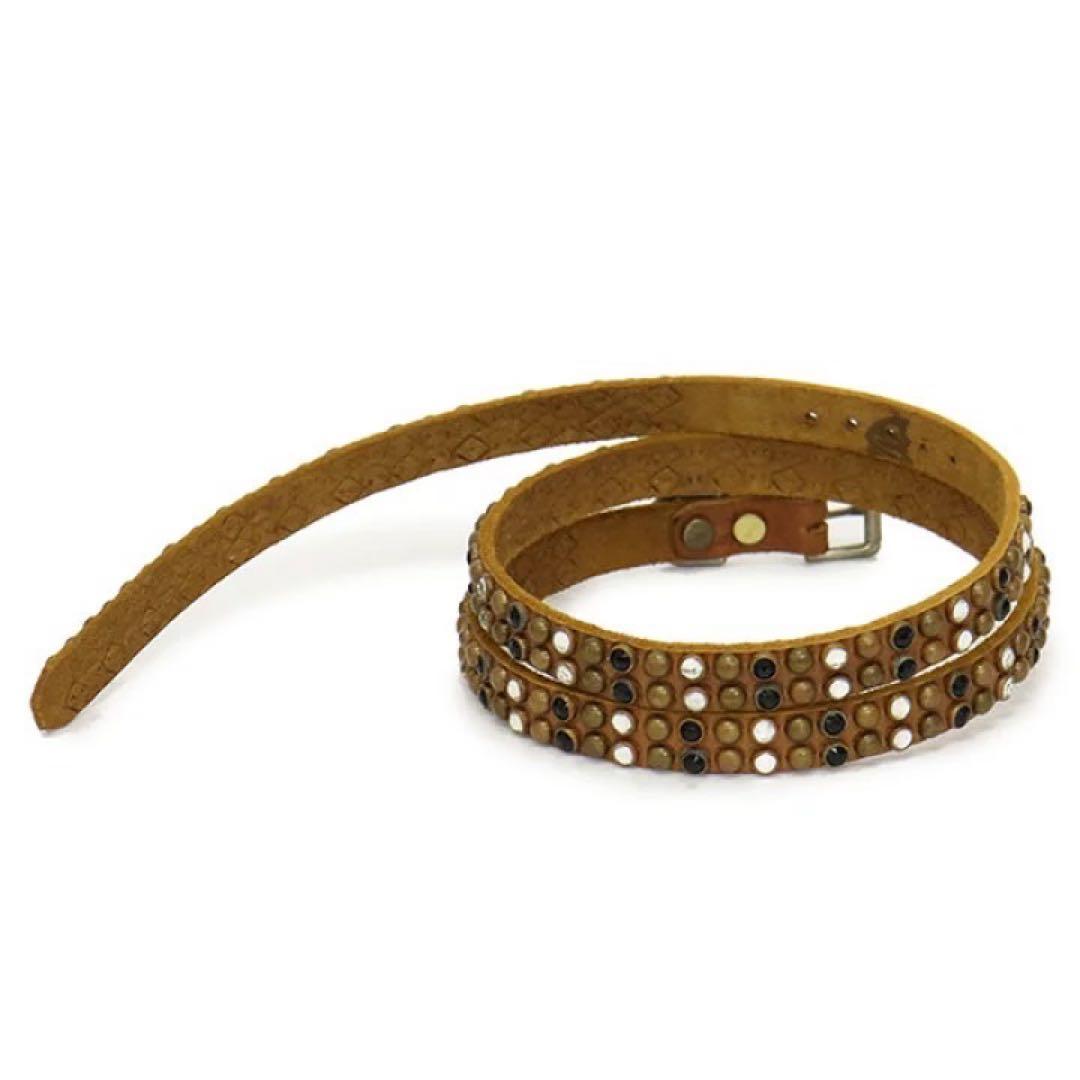 【希少】HTC レザーベルト　ナローベルト　スタッズ　ヴィンテージ　ブラウン