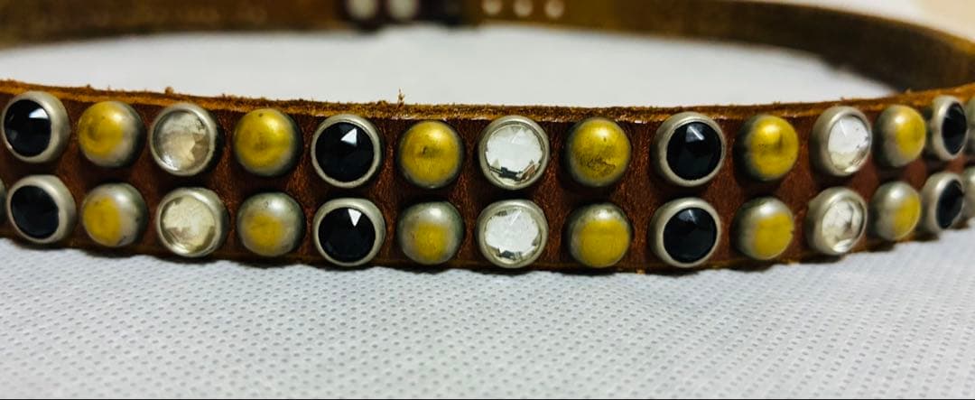 【希少】HTC レザーベルト　ナローベルト　スタッズ　ヴィンテージ　ブラウン