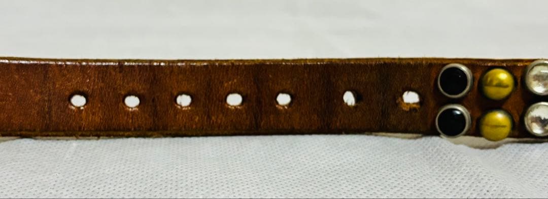 【希少】HTC レザーベルト　ナローベルト　スタッズ　ヴィンテージ　ブラウン