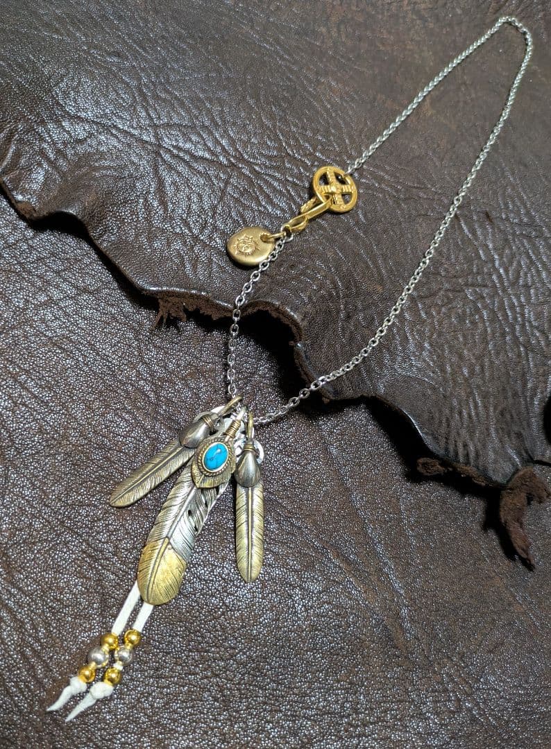 フェザーネックレス★３点組★上下金ターコイズ★細角チェーン★新品未着用★送料無料