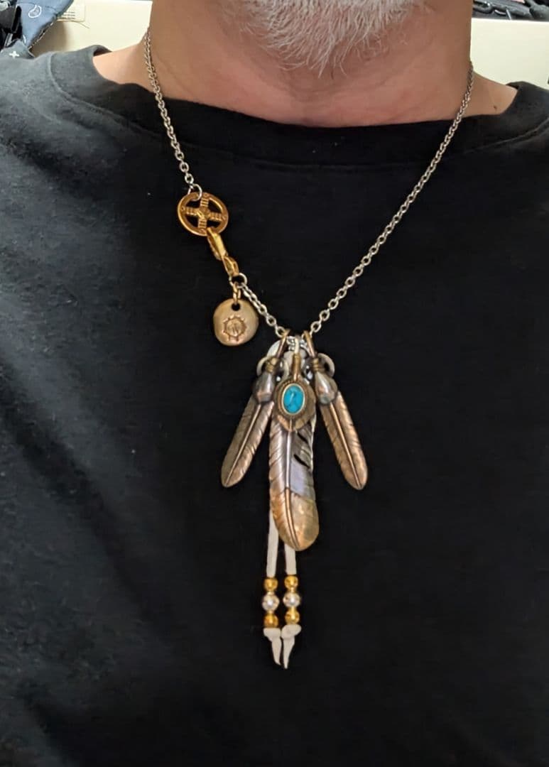 フェザーネックレス★３点組★上下金ターコイズ★細角チェーン★新品未着用★送料無料