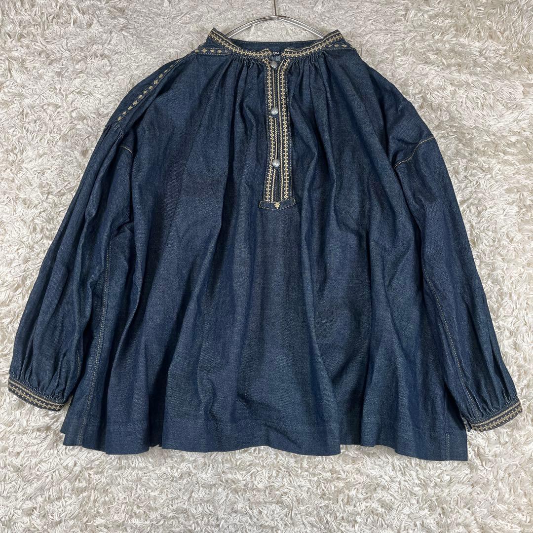45R プチデニムのスモックブラウス デニム トップス FREE SIZE