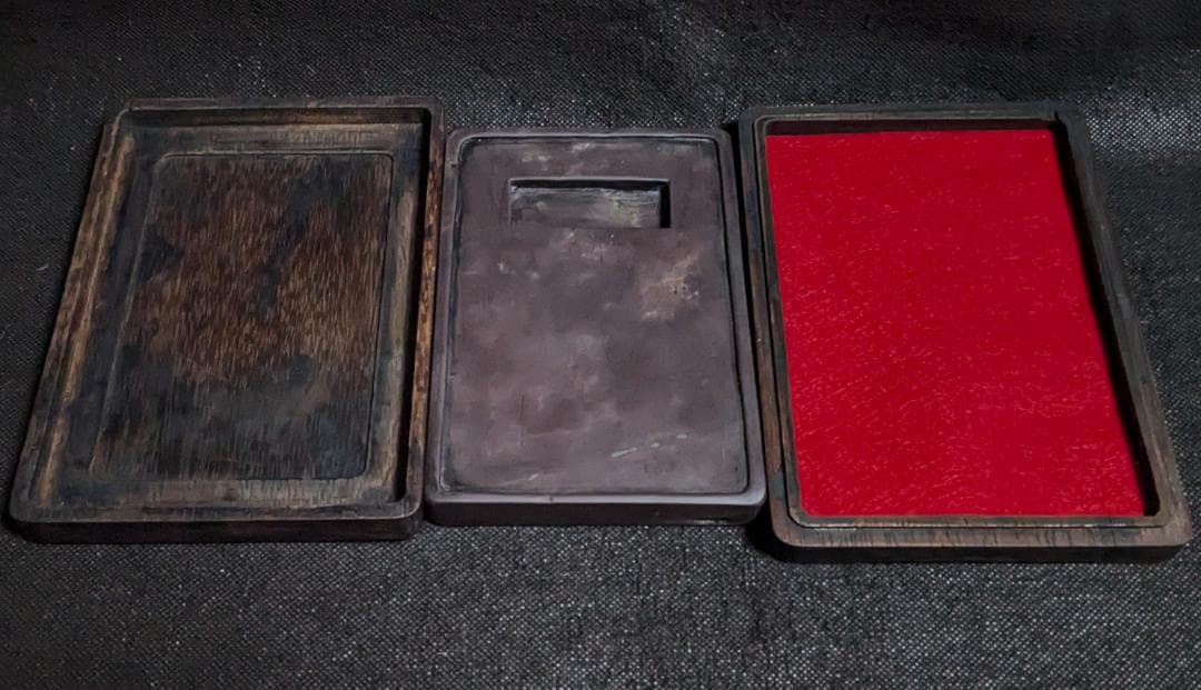 【端渓・方池硯】◆清代◆魚脳砕凍・青花・翡翠紋・金線◆唐木時代箱◆約六吋◆斧柯山