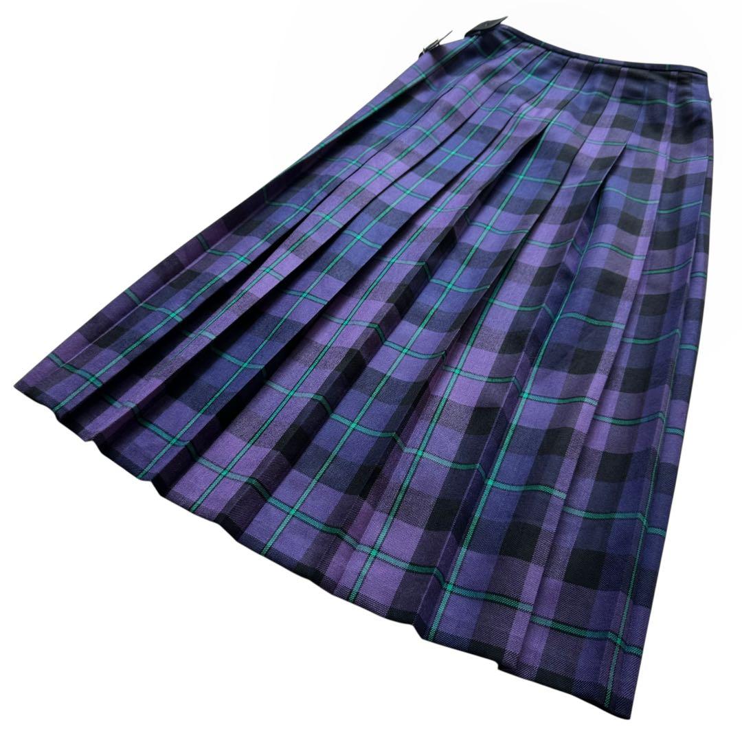 オニールオブダブリン タータンチェック柄 ラップ ロングスカート プリーツ 紫