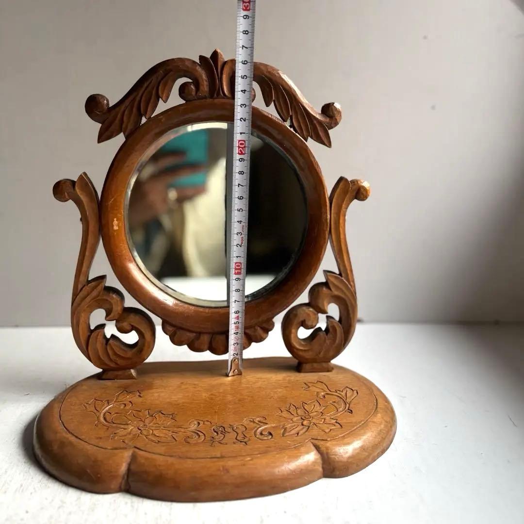 684 フランスアンティーク 木彫が美しい卓上鏡 鏡台 ミラー 蚤の市購入 パリ