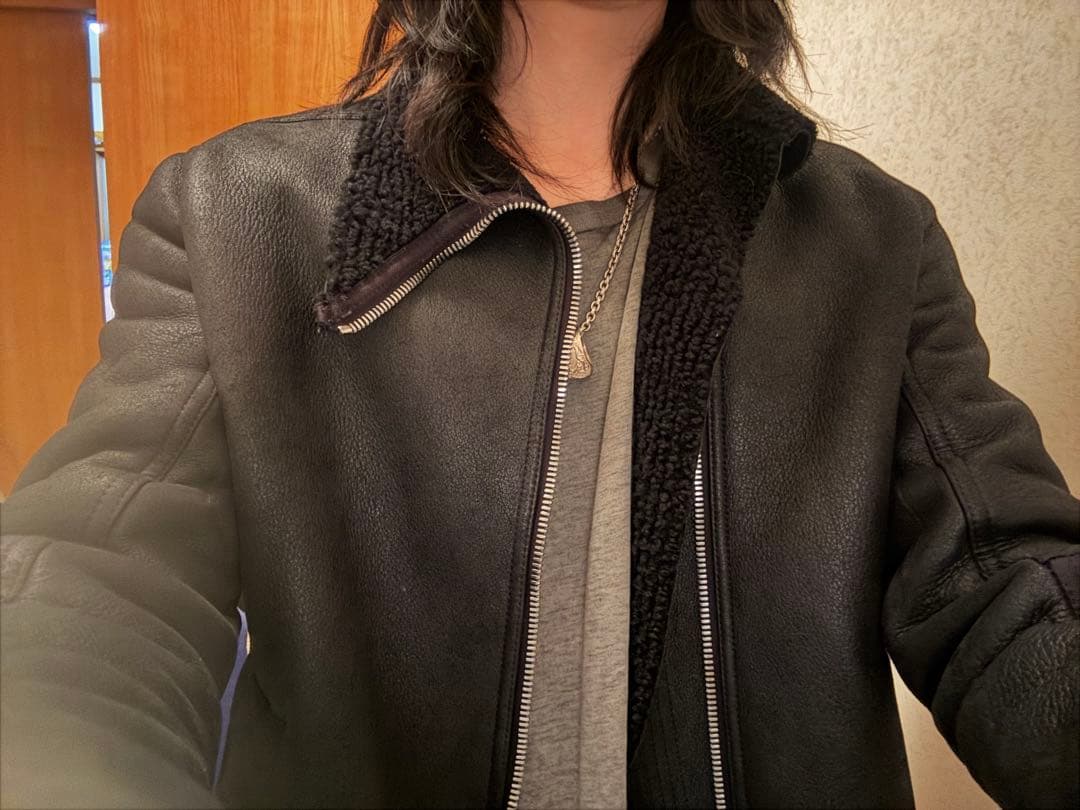 リックオウエンス ブラックラムスキン シャーリングジャケット　ブラック　黒