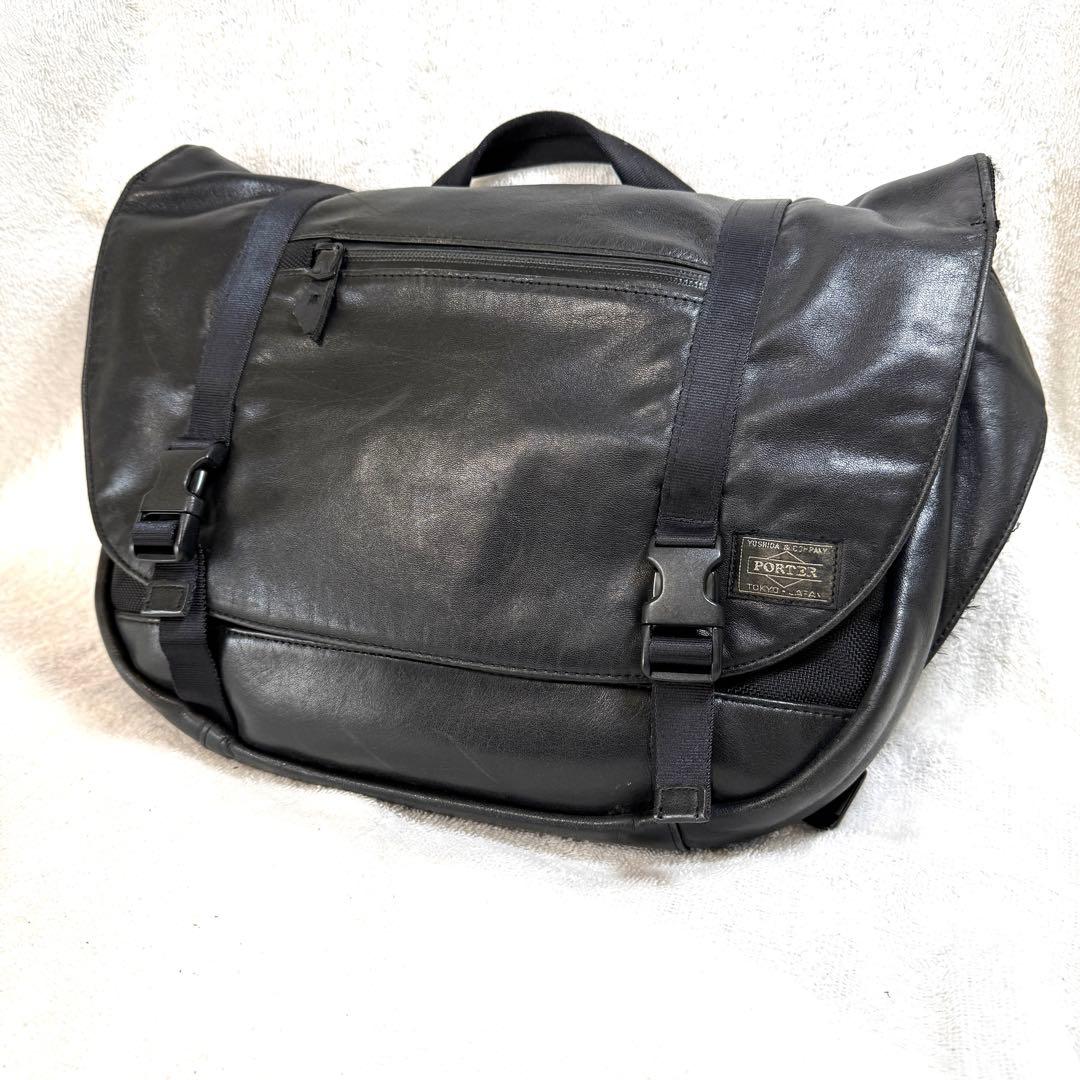 名作✨廃盤品 PORTER ZOOM レザー メッセンジャーバッグ 黒 A4可能