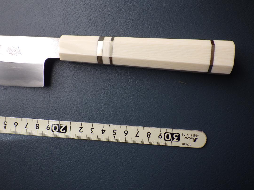 ゆ*う様 ㊧薄刃包丁★人工象牙カスタム銀巻三段柄/手研ぎ済み★左利き用