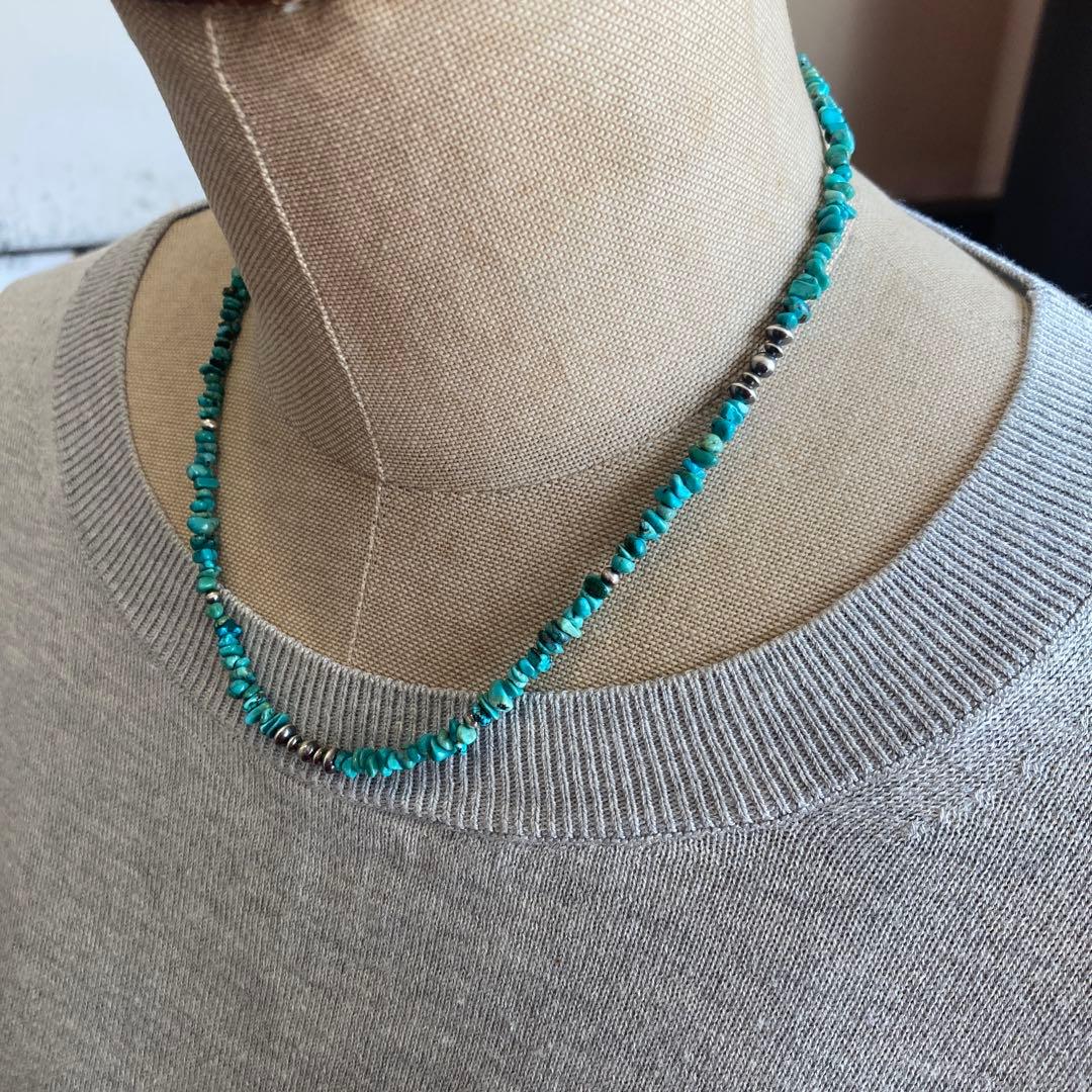 N3 小粒天然ターコイズとSV925製ナバホパールのデザインネックレス　42㎝