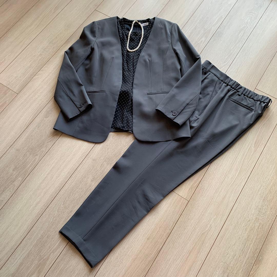 大きめサイズ17号♦︎アッドルージュ ノーカラー パンツスーツ セットアップ 上品