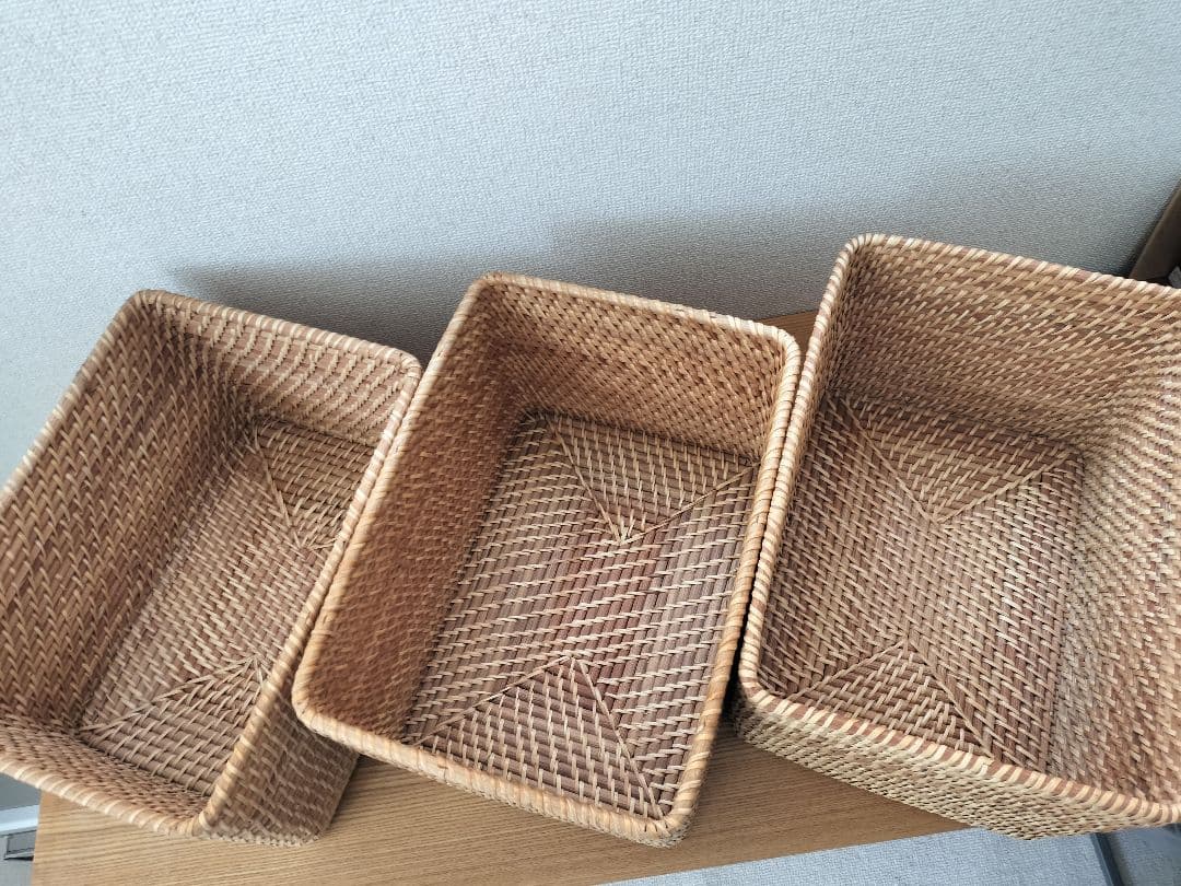 無印 MUJI 重なるラタン長方形バスケット・大3個 小1個セット