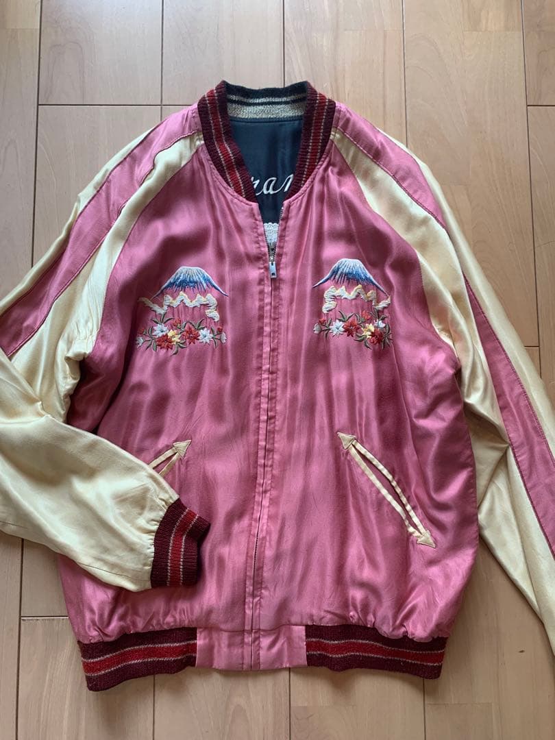 marcoスカジャン ピンク/黒 刺繍デザイン