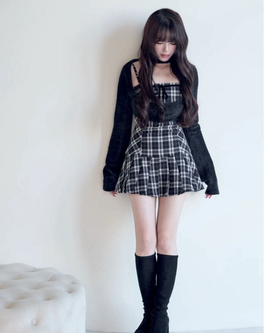 BunnyLis nogenki ファーボレロ×チェックミニワンピ