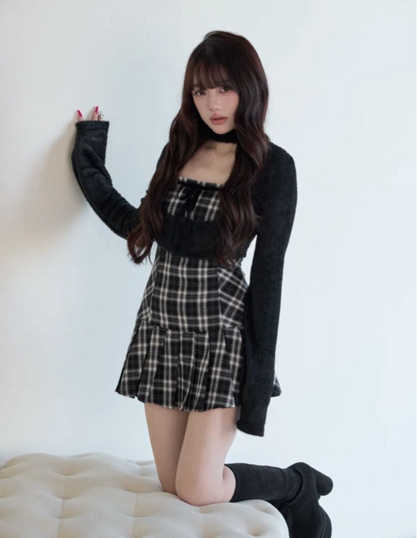 BunnyLis nogenki ファーボレロ×チェックミニワンピ